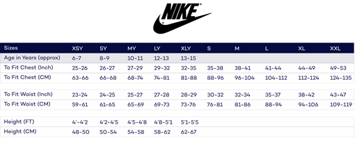 Clothing Sizing Guide | Davies Sports